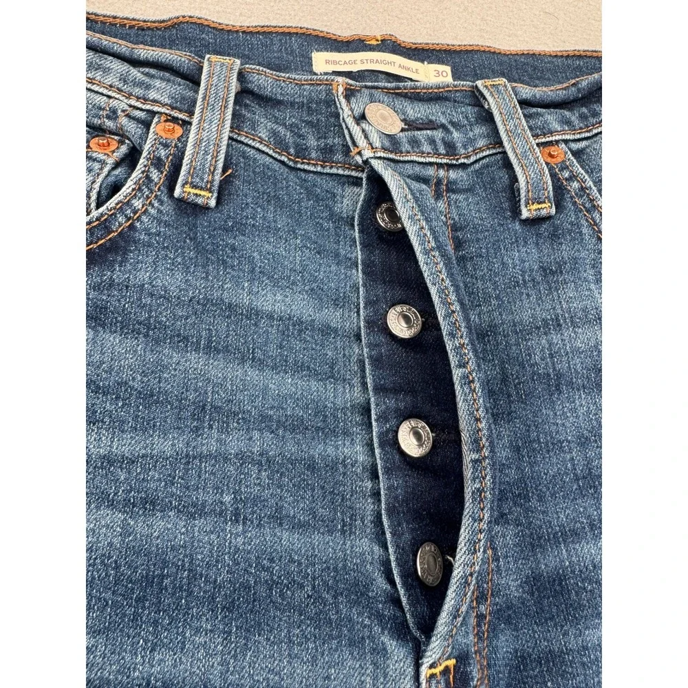 Levis Ribcage Straight Ankle Jeans Womens 30 (30x27) Retro Blue Denim High Rise